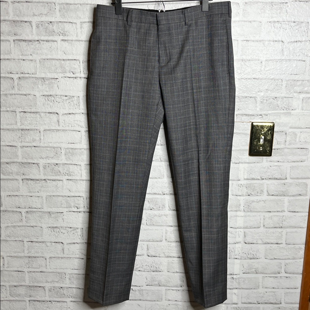 Dior super 120s wool plaid gray pants 35x30.5”